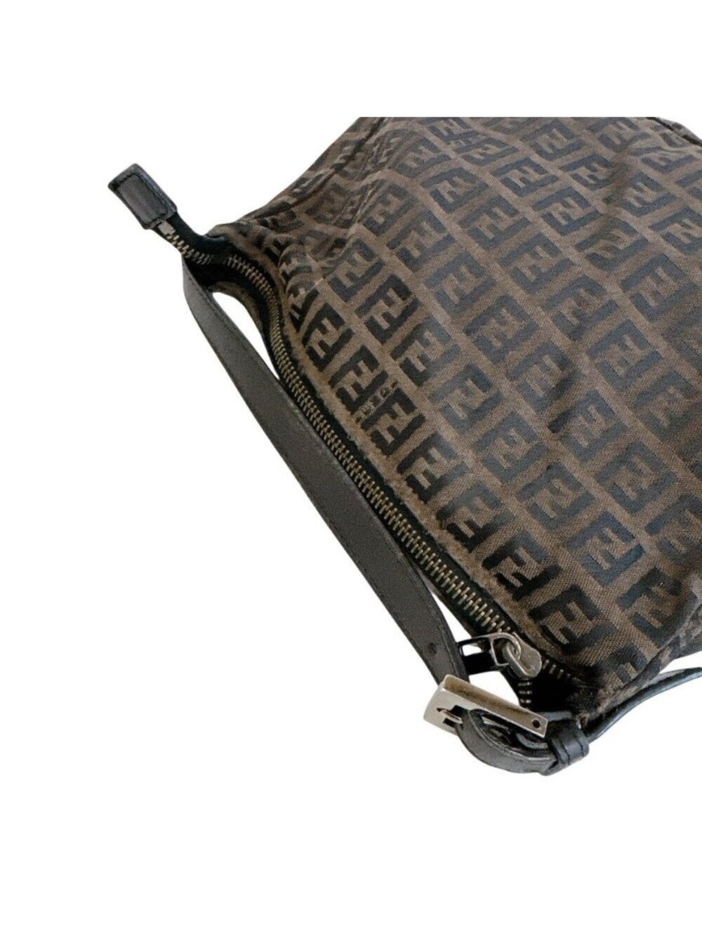 Fendi Zucchino All Over Print Pouch Vanity Handbag Canvas Leather Brown Black - Picture 2 of 8